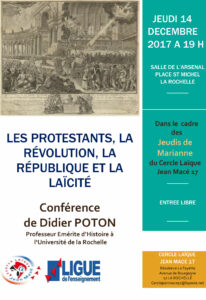 Conférence: Les Protestants, La Révolution, la République et la Laïcité