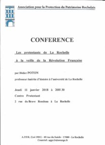 Conférence: Les Protestants de La Rochelle à la veille de la Révolution Française